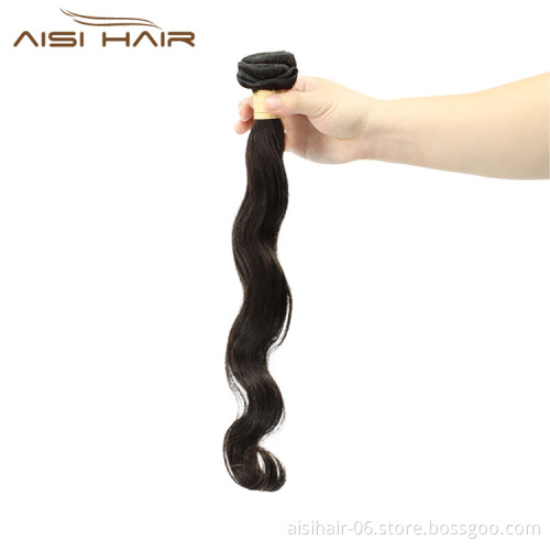 Aisi Hair Hotselling Best Quality Wholesale Vendor Natural Black Color Body Wave 100%  Brazilian Human Hair Weave Bundles